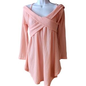 J CH Pink Waffle Knit Tunic Top Cold Shoulder Criss Cross Front Size XXL Soft